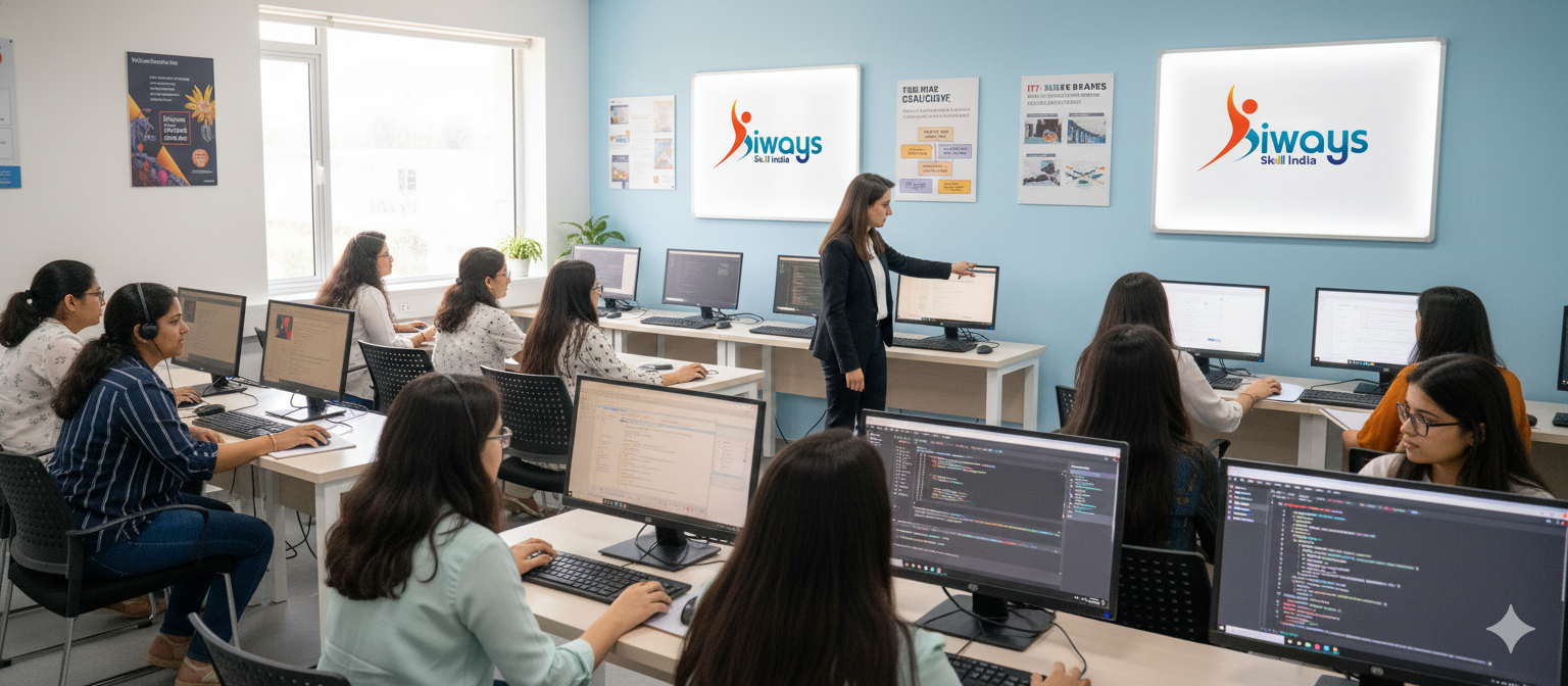 Girls learning computer skills in lab